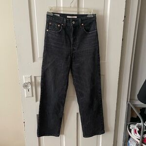 Levi Ribcage Straight Jeans in Washed black